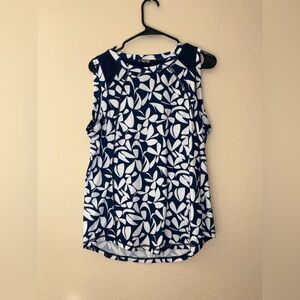 Talbots Navy and White Leaf Print Tank Top